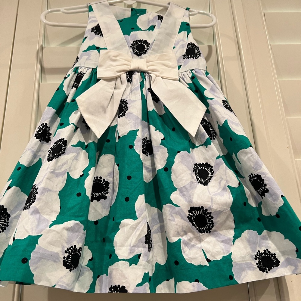 NWOT Janie and Jack Dot & Poppies Green Dress Sz 12-18 months